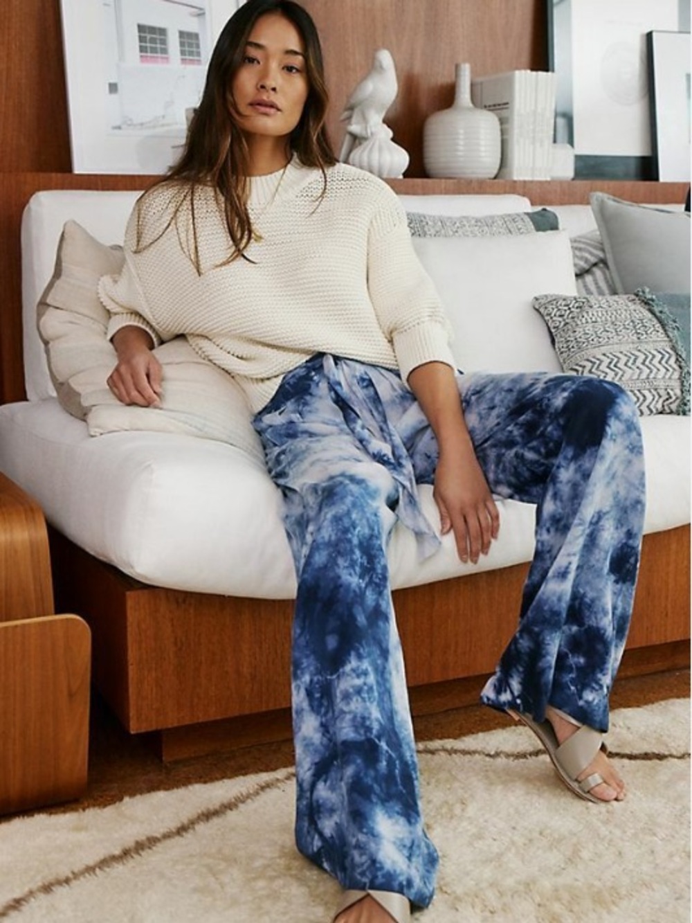 Anthropologie Blue Tie-Dye Wide Leg Lounge Pants